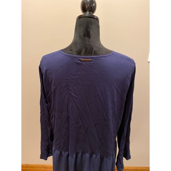 Michael Kors Blouse Plus Sz XL Top Navy Ruffle Hem Bell Long Sleeves Dressy Chic - Picture 6 of 10